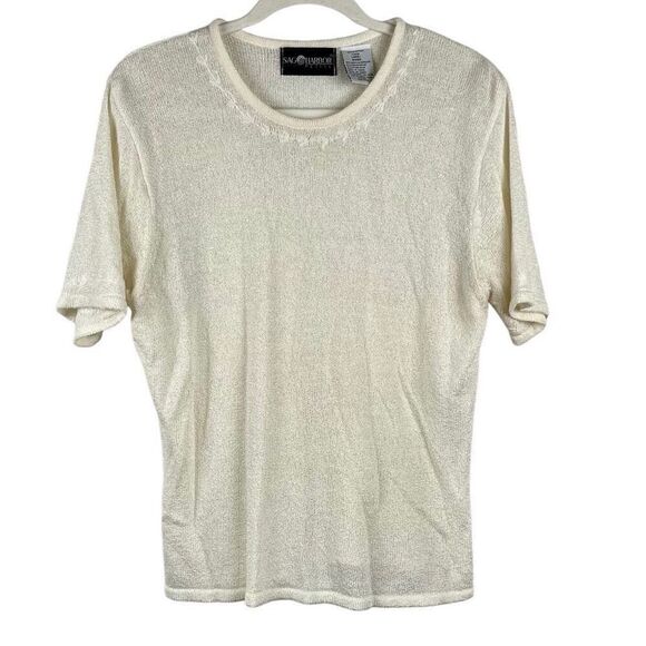 Sag Harbor Petite Cream Sweater Blouse Large - Picture 1 of 10